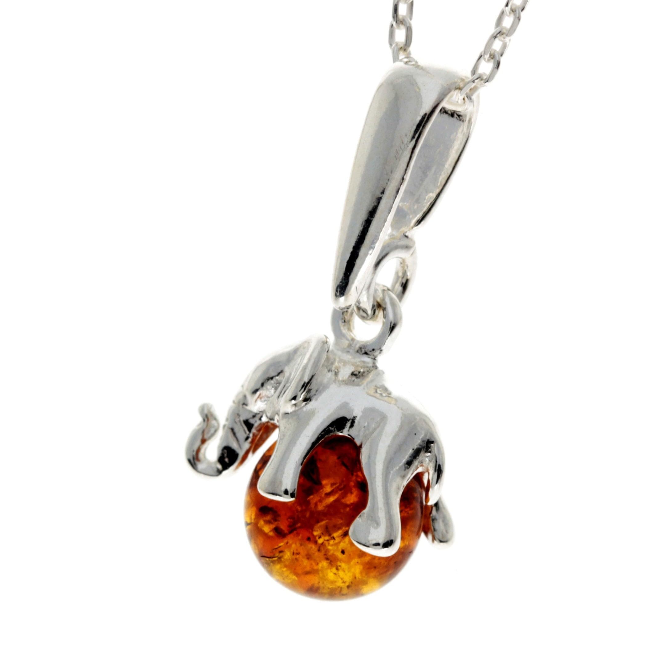 Noda GL354 - Ciondolo in vera ambra baltica e argento Sterling, a forma di elefante, senza catenina