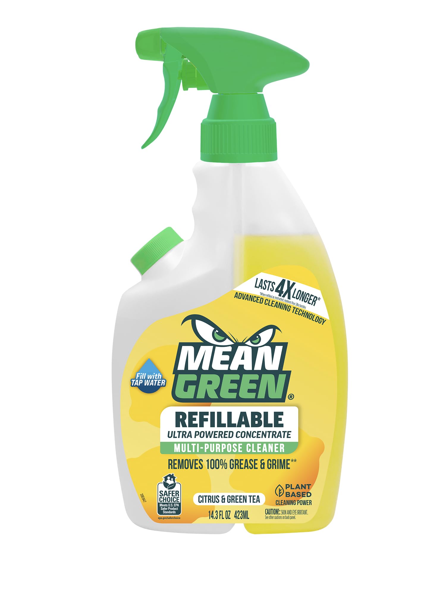 Mean Green Refillable Ultra Powered CONCENTRATE Multi Purpose Cleaner, Citrus & Green Tea, 14.3 fl oz