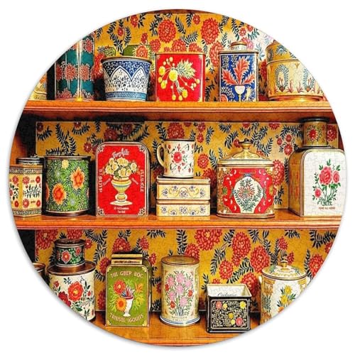 Puzzle de 1000 piezas redondo de alta dificultad con elegante caja de lata floral
