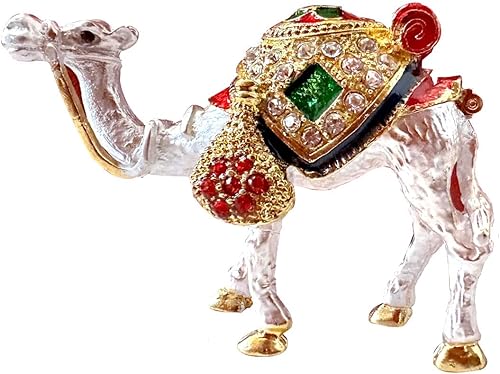 Caja de metal vintage con figura de camello del desierto, caja de almacenamiento de joyería de cristal, soporte para anillo de boda, decoración de