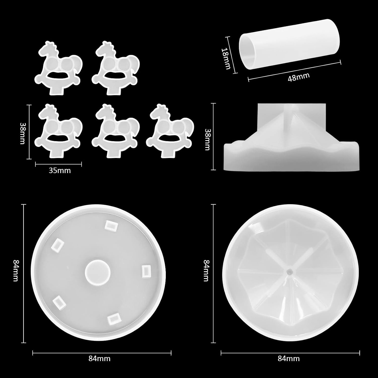 8Pcs Carousel Resin Epoxy Molds Silicone Kit Merry Go Round Casting Mold for Epoxy Resin DIY Decoration Crafts Desktop Ornament Home Decor Wedding Party Decoration
