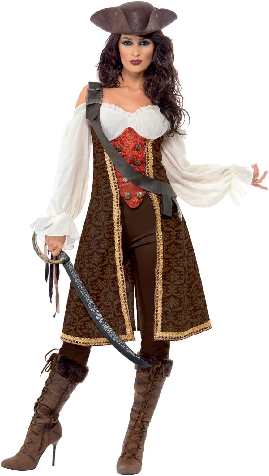 Smiffys High Seas Pirate Wench Costume, Brown, L - UK Size 16-18