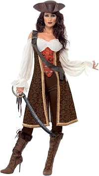 Smiffys Pirate Wench Costume for Adults, Dress and Trousers, Brown Red