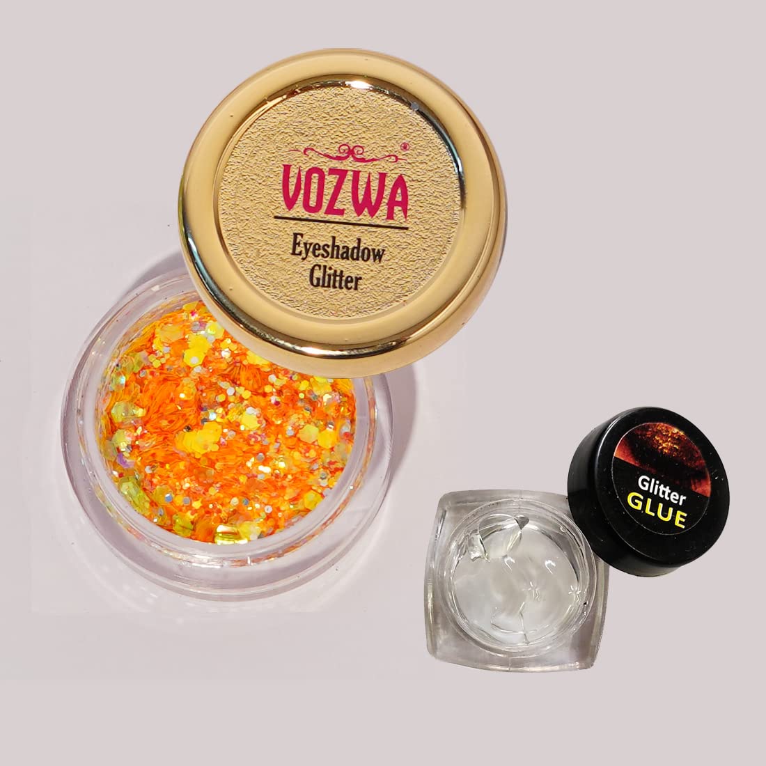 Vozwa Yellow Mix Chunky Eyeshadow Glitter with Glitter Glue