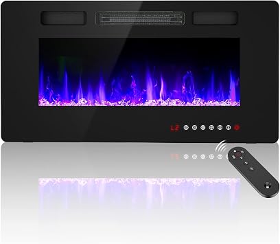 Zionheat 36 inches Electric Fireplace-Wall Fireplace for Living Room-Fireplace Heater Insert Wall Mounted with Remote Control,Timer,12 Flame Colors,750/150W