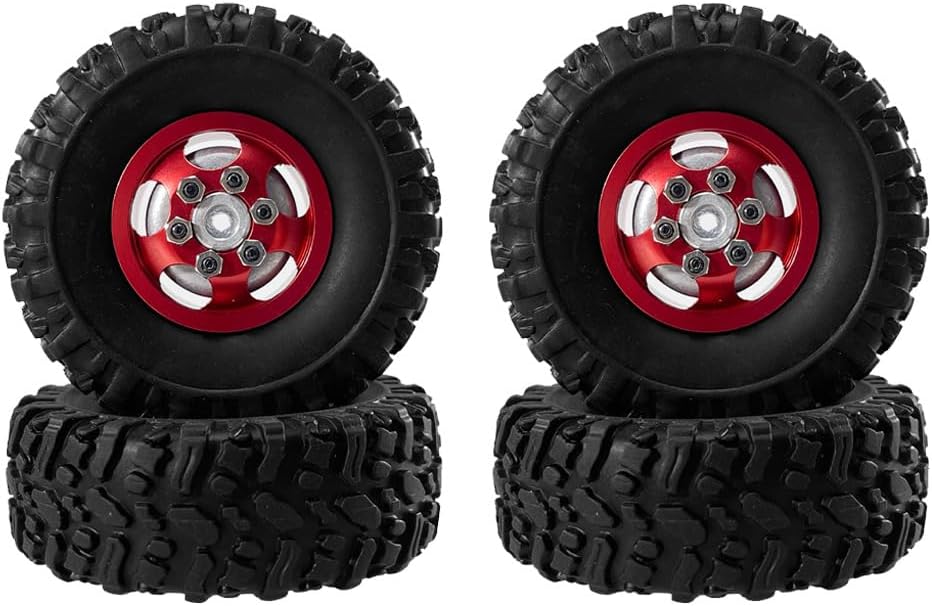 4PCS Pre-Installed 1.0 RC Tires and Rims - Suitable for 1/12 RC MN Series MN82 LC79 for 1/16 RC WPL Series C24 D12-5mm Hex Metal Upgrades for 1/12 and 1/16 RC Cars