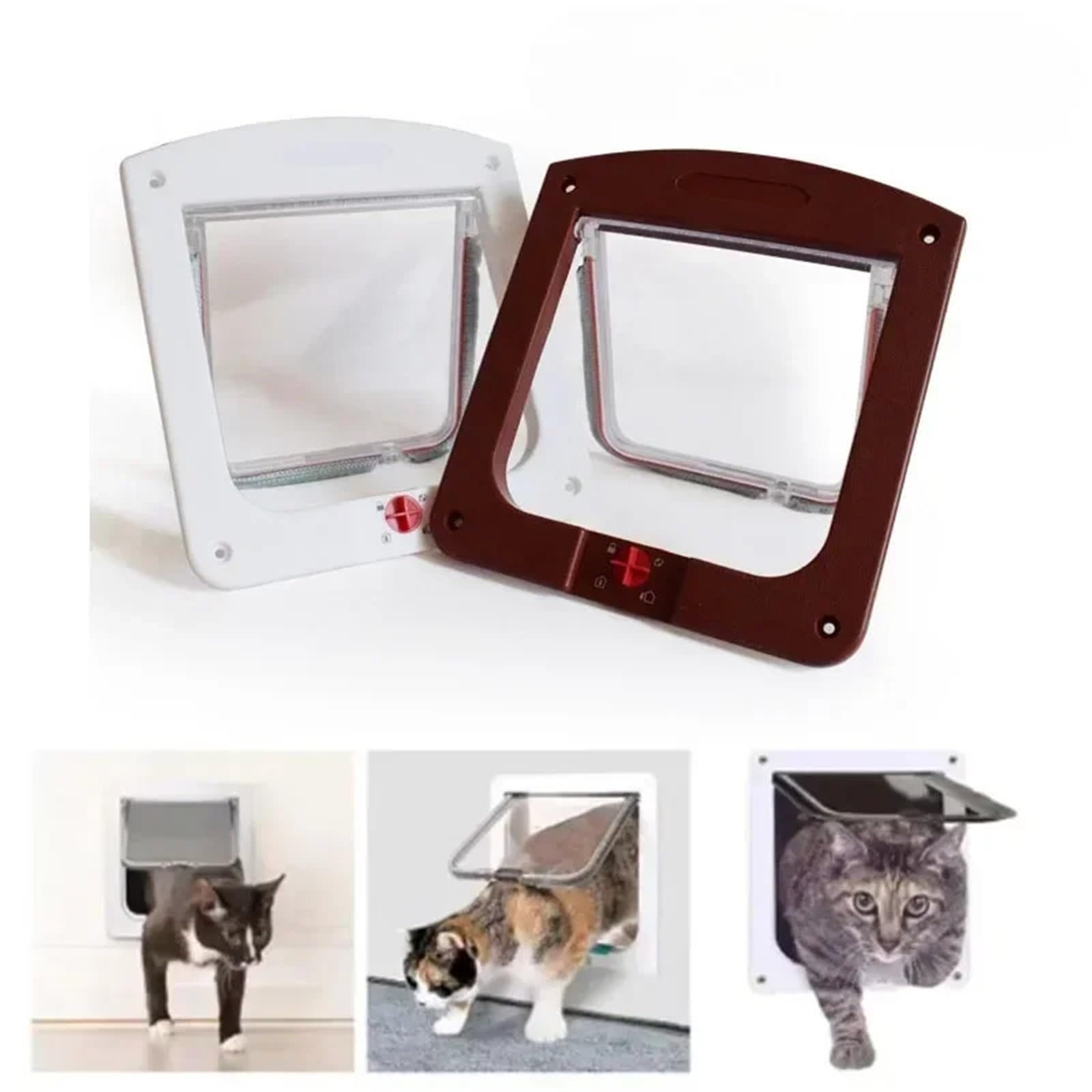 Katzenklappe 1PC Katzen-Hundetür mit 4-Wege-Verriegelung for Kätzchen und kleine Haustiere, doppelter EIN- Ausgang, wetterfeste Sicherheitstüren für Tür(Brown)