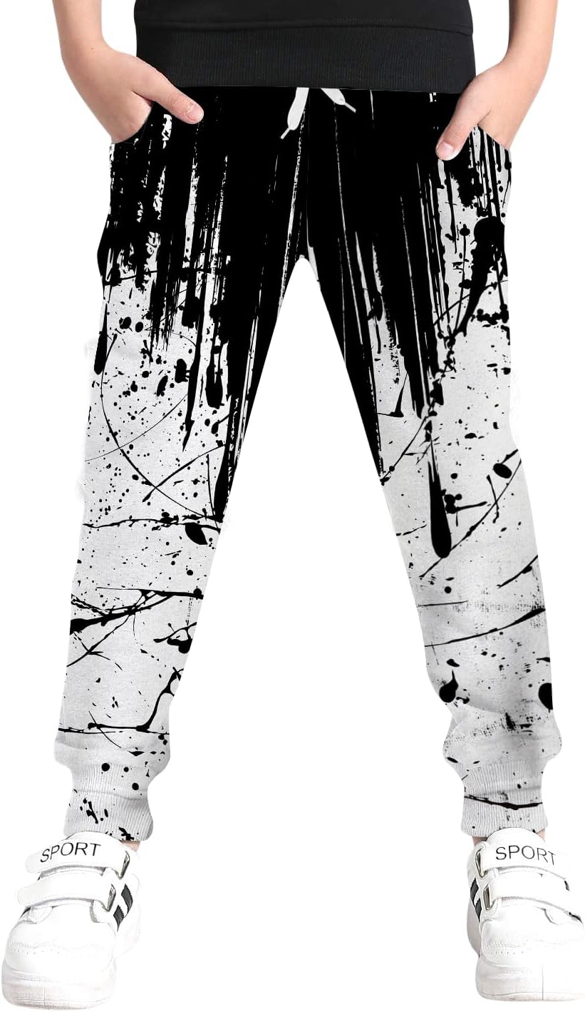 UNICOMIDEA 6-16T Boys Pants Girls Funny Joggers Sports Sweatpants with Drawstring