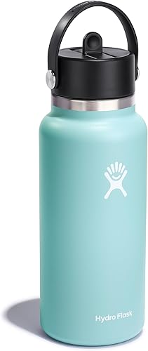 Hydro Flask - Boca ancha, tapa con popote flexible, color azul cielo (Dew), 32 onzas