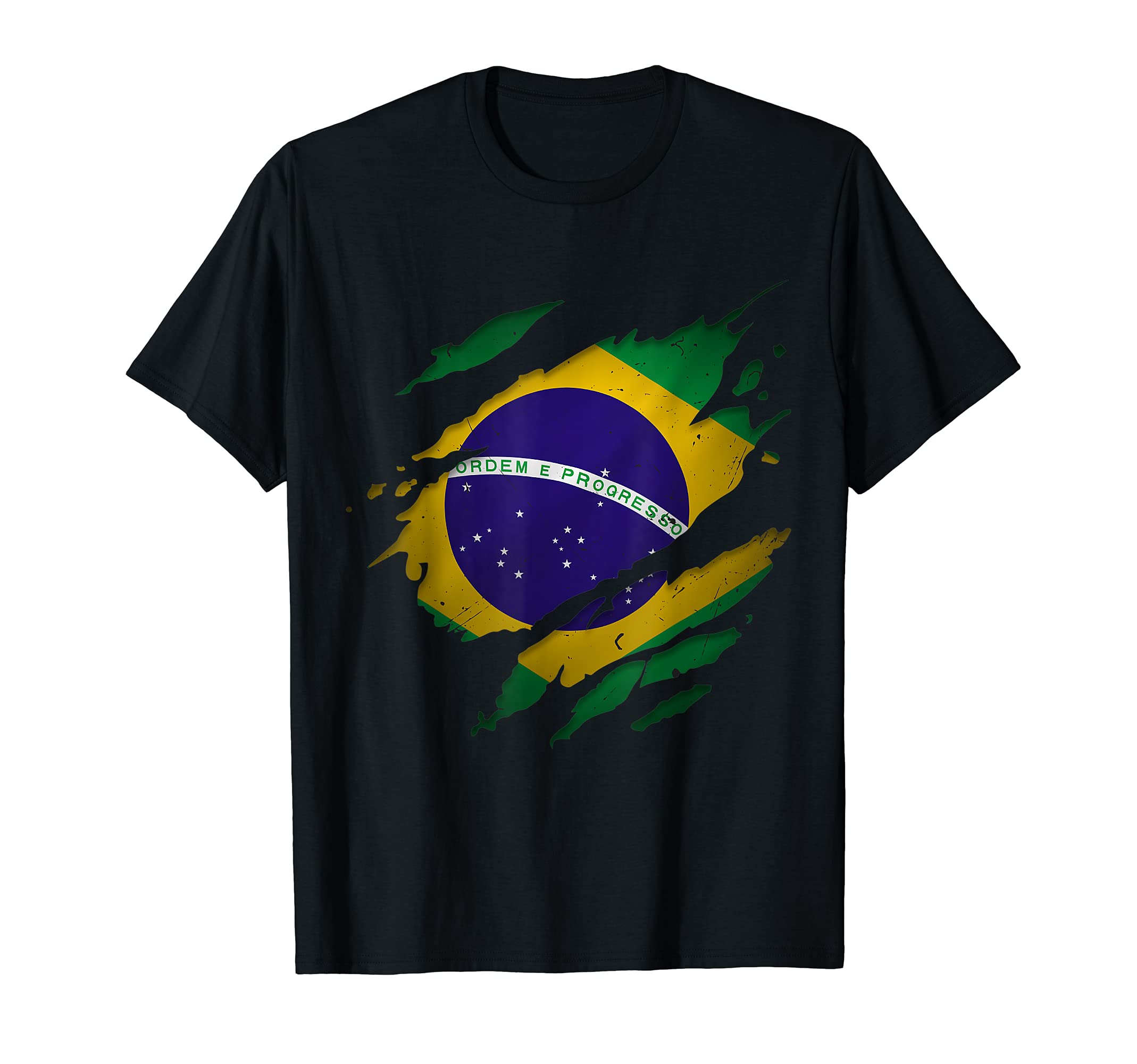 Brazil Flag ShirtsProud Brazilian Shirts | Brasil Torn Ripped Brazil Flag T-ShirtOEKO-TEX STANDARD 100