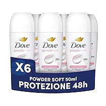 Dove Deodorante Roll On Classic Care Powder, Deodorante Antitraspirante Roll On, Protezione Fino a 48 Ore, con 1, 4 di Crema Idratante, Formula Delicata, Deodorante Uomo e Donna, 6 Pezzi da 50 ml