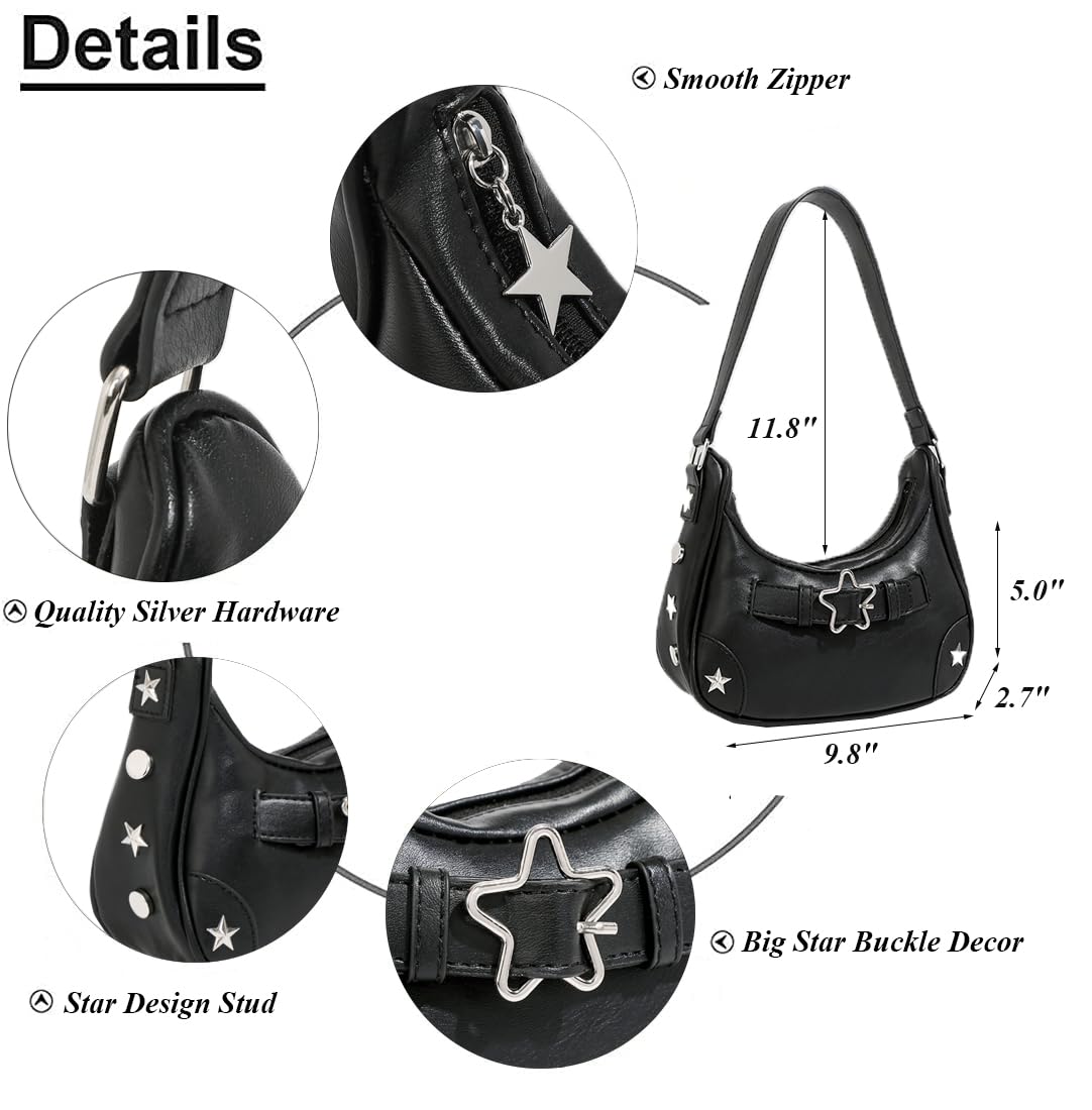 RTGGSEL Women's Y2K Purse Cute Stars Studded Underarm Bag Small Shoulder Handbag (Star Denim Blue)