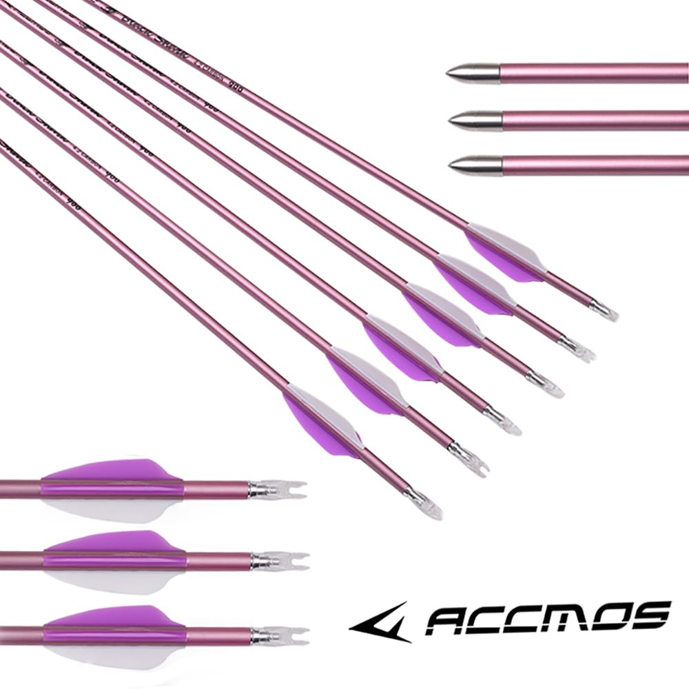 ACCMOS 6 Stück Hellviolette Feder Pfeile ID 4,2 mm Spine 1000 Jagdpfeil 28 Zoll Carbonpfeil, für Bogen & Pfeil Schießen (Spine 1000, 28inch)