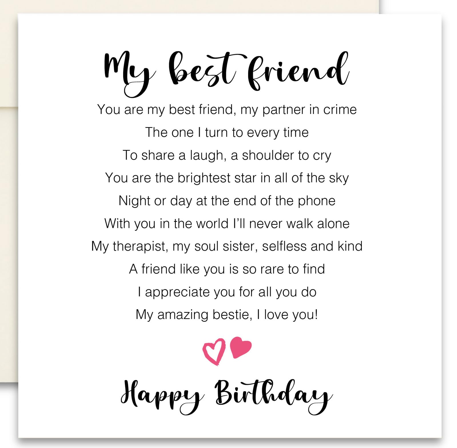 Best Friend Birthday Card - Sentimental Verse - Premium Linen Card - Blank Inside - Luxury Ivory Envelope