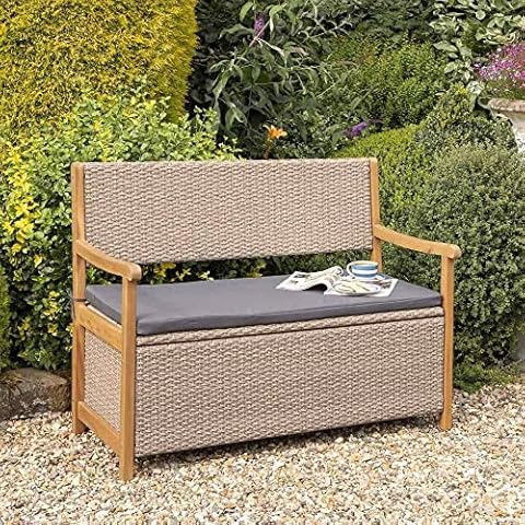 Rowlinson Alderley Rattan Storage Bench with Seat Pad Cover