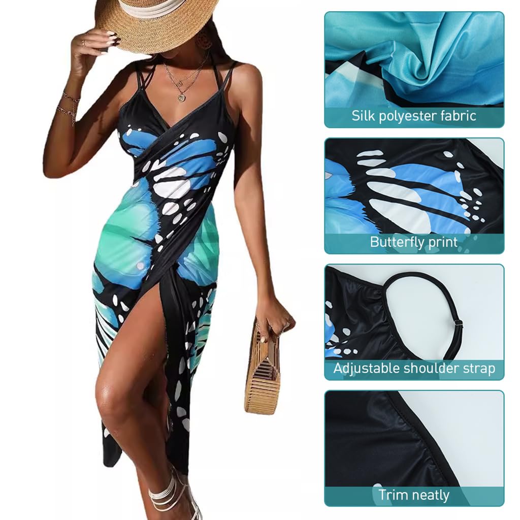 PALAY Butterfly Print Beach Dress for Women, Lightweight Sarong Cover Up 1