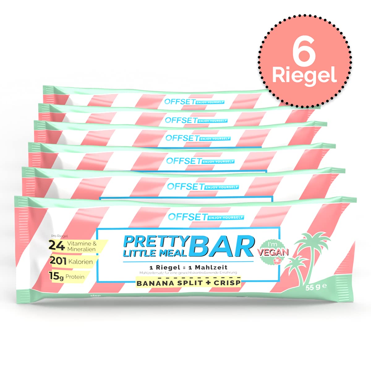 Vollwertiger Mahlzeitenersatz von OFFSET Nutrition ® | Pretty Little Meal Bar Banana Split + Crisp | zuckerreduzierter Abnehm Riegel unter 220 Kalorien | 330 g für 6 Mahlzeiten | 100 % vegan