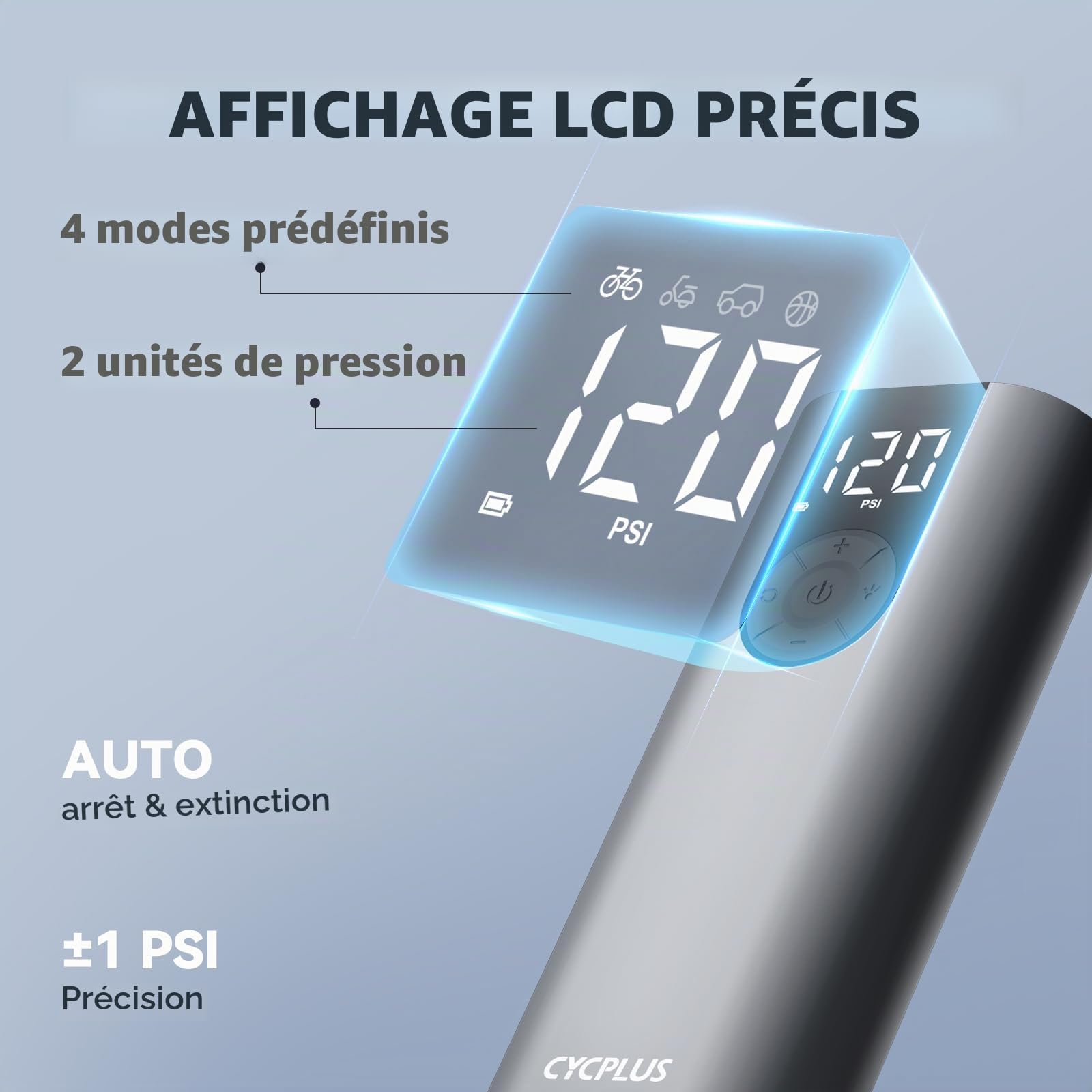 CYCPLUS Compresseur d'air Portable Tire Inflator, Pompe à air sans Fil 150 PSI avec écran LCD numérique pour la Pression, Compresseur d'air électrique pour Voiture, Moto, vélo et balles