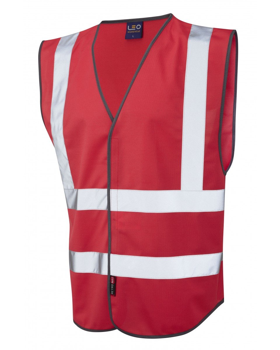 Leo Workwear PILTON Single Colour Knitted Polyester Reflective Waistcoat, XL, Red