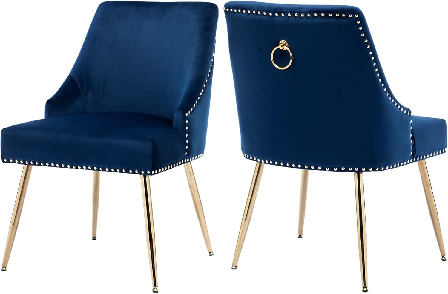 Amazon.com - KCC Velvet Dining Room Chairs Set of 2 Nailhead Back Ring Pull Trim with Gold Legs ...