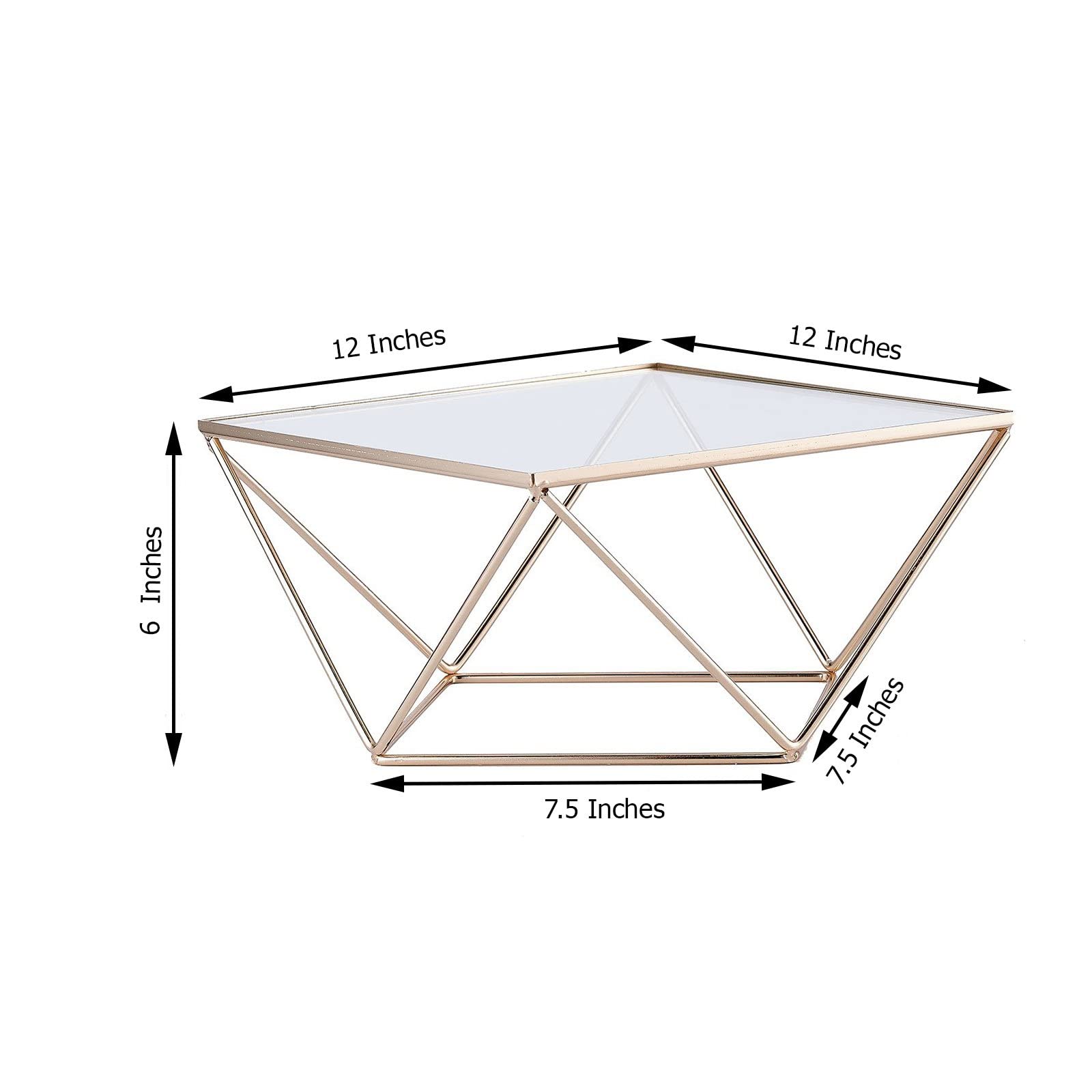 12-Inch Gold Clear Metal Glass Geometric Cake Stand - Wedding Reception Birthday Party Events Table Decorations Supplies