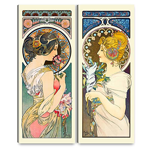Alphonse Mucha Primavera and Pluma two-panel canvas art