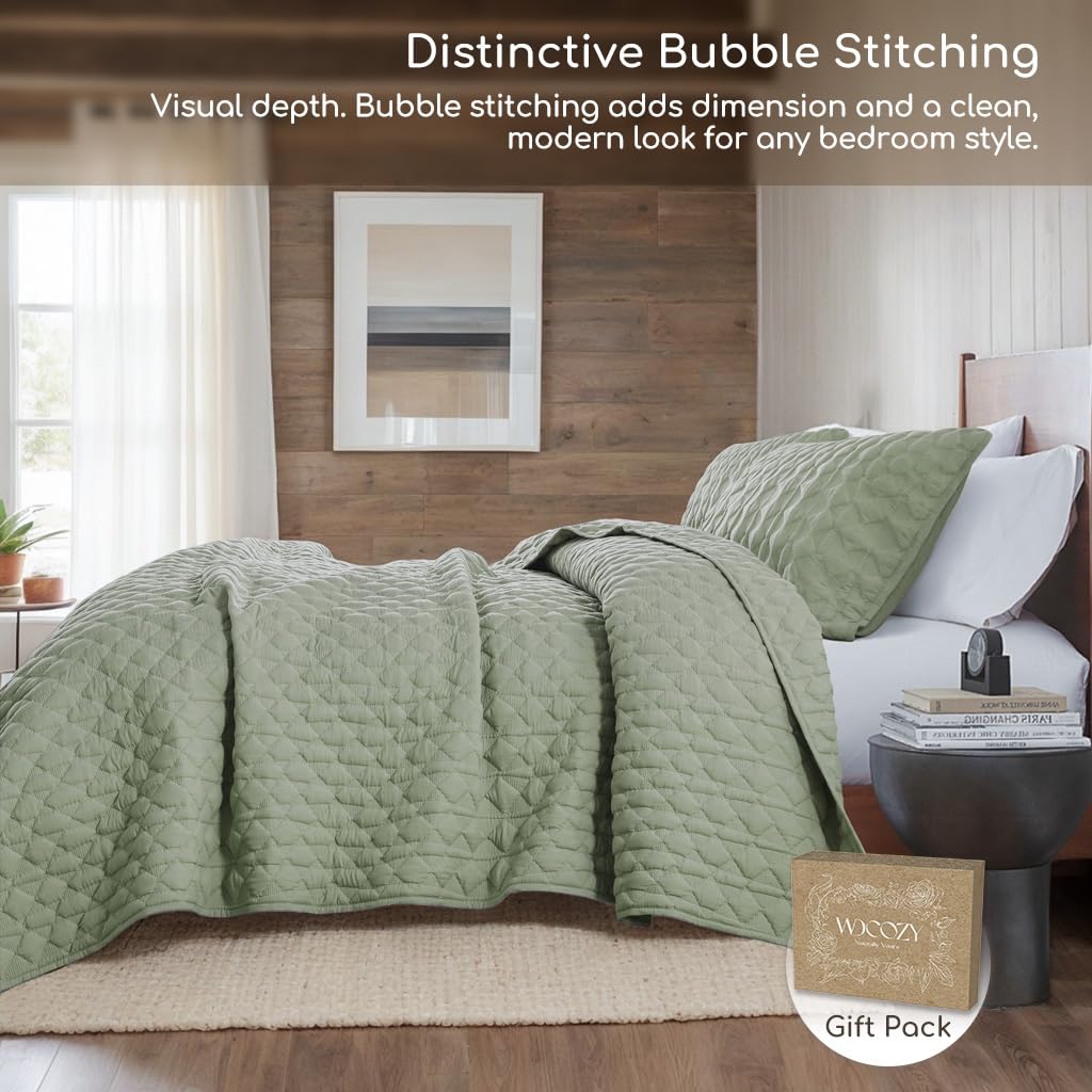 ベッドカバー  (twin size) Amazon｜WDCOZY セージグリーン Quit ツインサイズ 寝具セット 枕