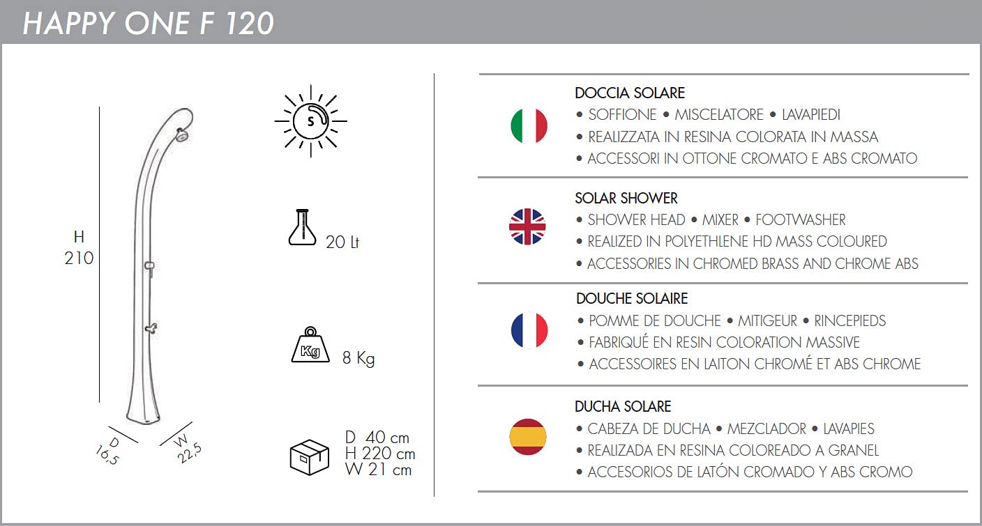 Doccia Solare Calda Happy One Antracite Arkema Design F120/7016