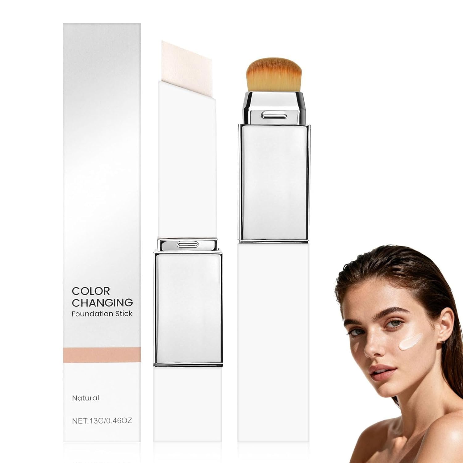 Color Changing Foundation Stick mit Pinsel, 2-in-1 Feuchtigkeitsspendende und Leichte Abdeckcreme, Farbwechselndes Make-up Stick Langanhaltende Aufbaubare Deckkraft for All Skin Types(B) (B)