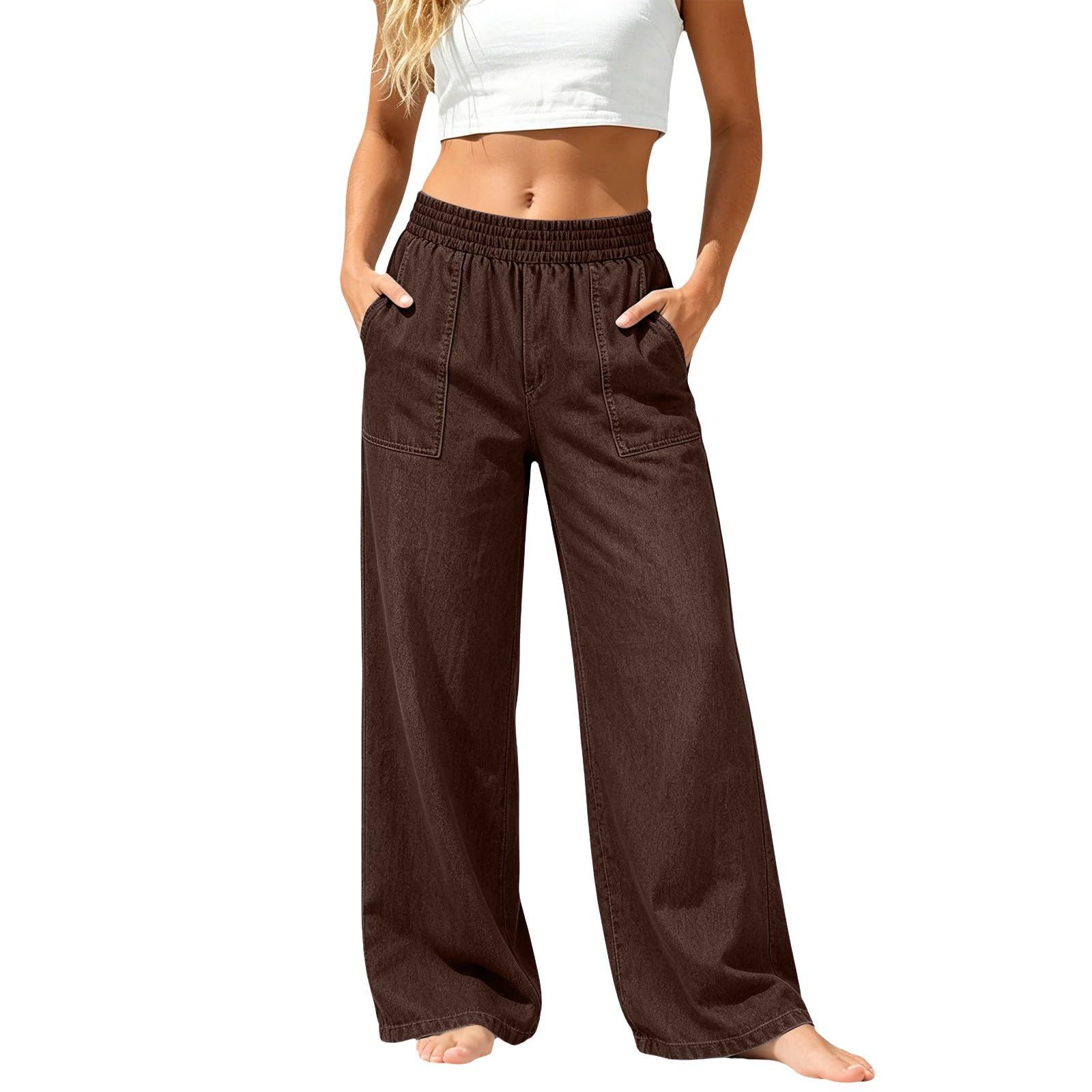 Pantalon ample pour femme à taille élastique chic - 8