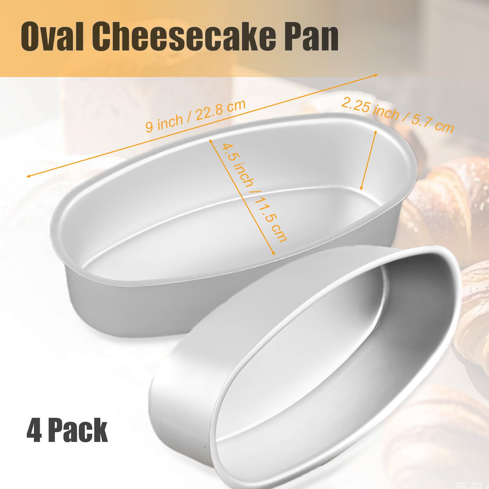 Confezione da 4 teglie ovali in alluminio, 20,3 cm, antiaderenti, per pane, pane, pane, tiramisù, frutta, casa, cucina