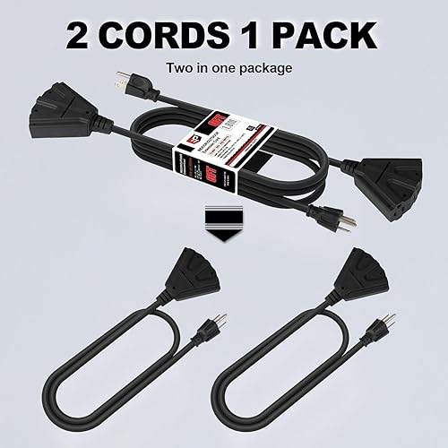 Miniatura 32 de EP Cable de extensión para exteriores de 10 pies con 3 tomas de corriente eléctrica, cable verde SJTW de 16/3 con enchufe a tierra de 3 clavijas