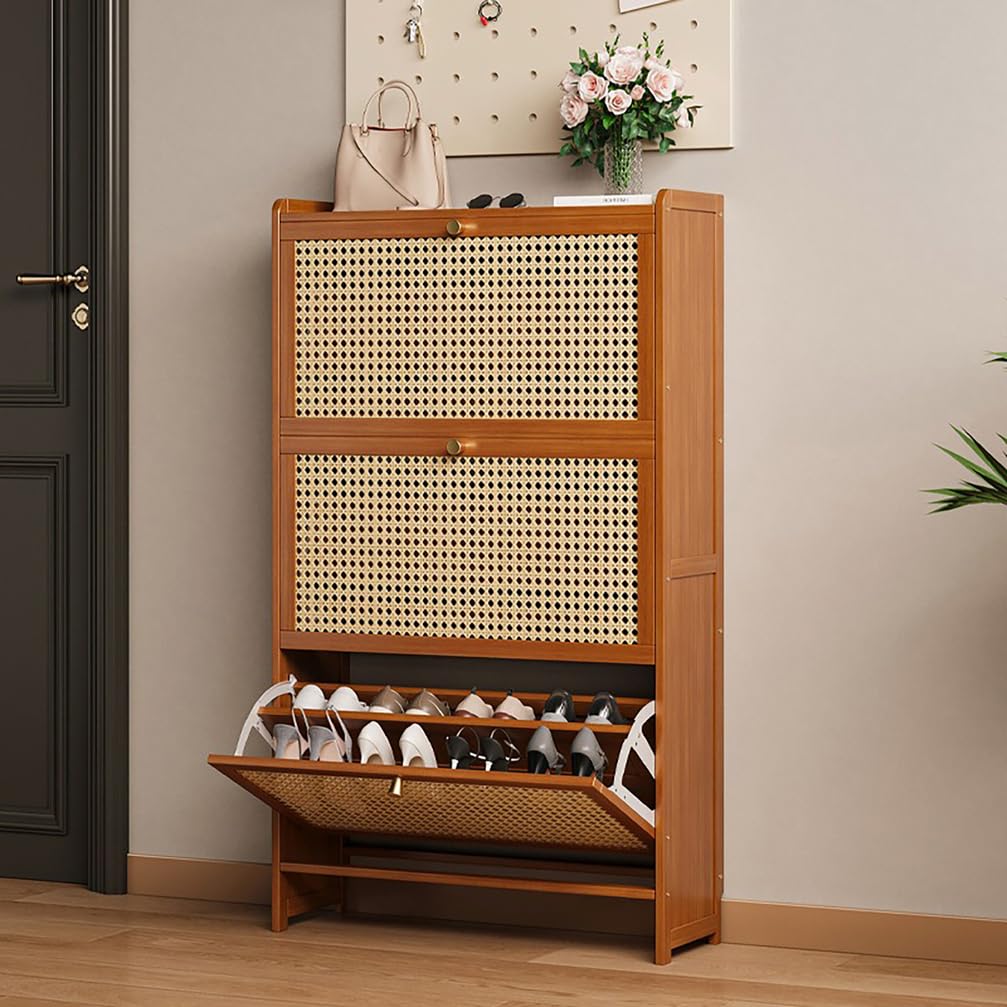 WYRNOBRX 47.24 Inch Shoe Rack Tall with Three Doors Zapatero Organizador Narrow Storage Cabinet Large-Capacity Ultra-Slim Flip-Top Shoe Cabinet for Entryways And Hallways,Brown/A,L70*H120*W24