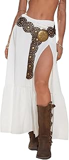 Women's Western Low Rise Maxi Skirt Lace Ruffle High Slit Flowy Country Cowgirl Skirts