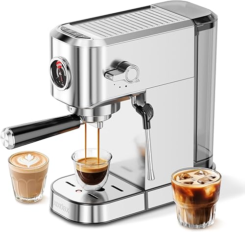 Máquina de café expreso de 20 bar, compacta con espumador de leche, cafetera de acero inoxidable para capuchino y leche, tanque de agua de 42 onzas,