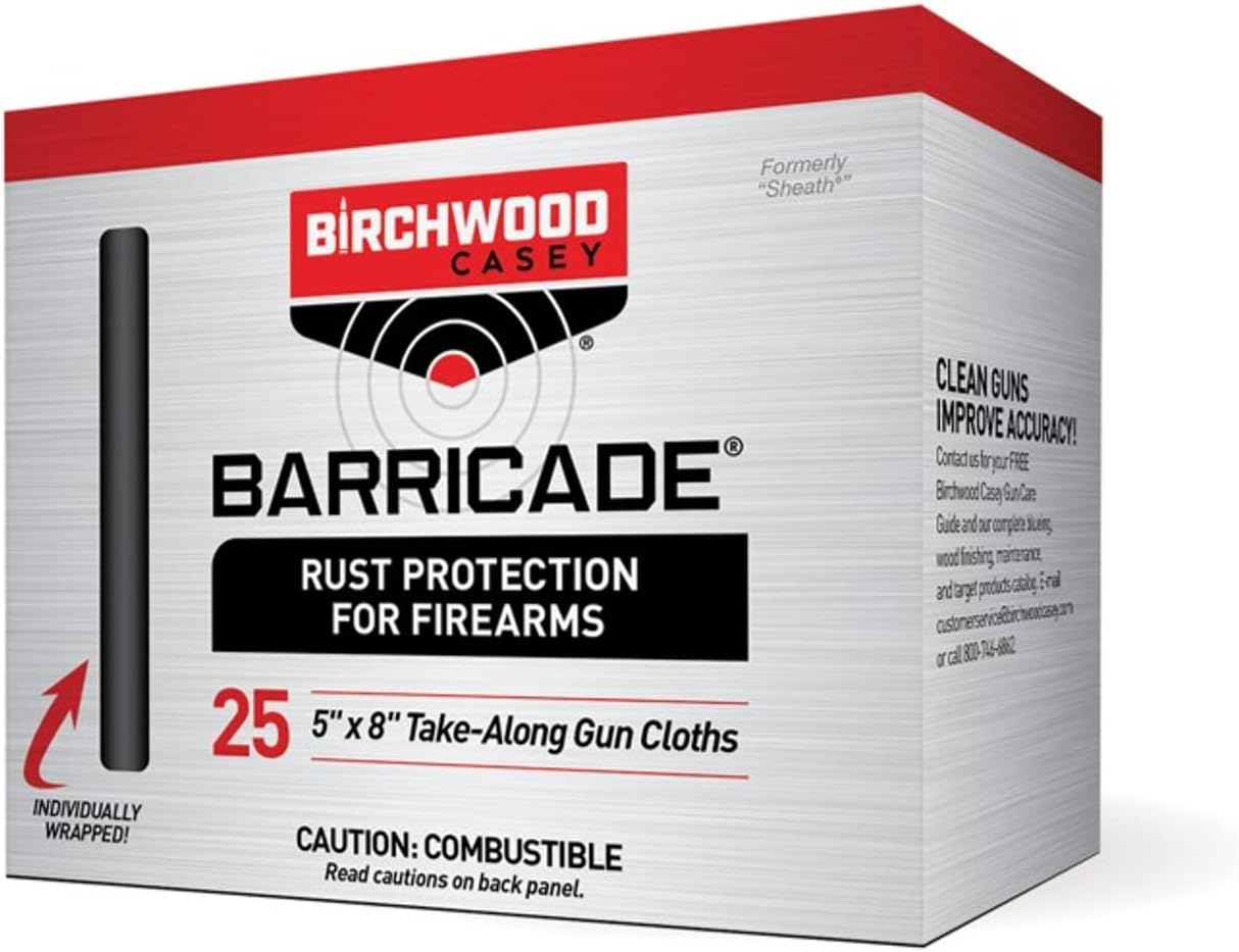 BIRCHWOOD CASEY Barricade Gun Rust Protection Take-Along Cloths | Convenient-Packed Effective Anti-Rust Wipes for Gun & Metal Equipment, 5" x 8"