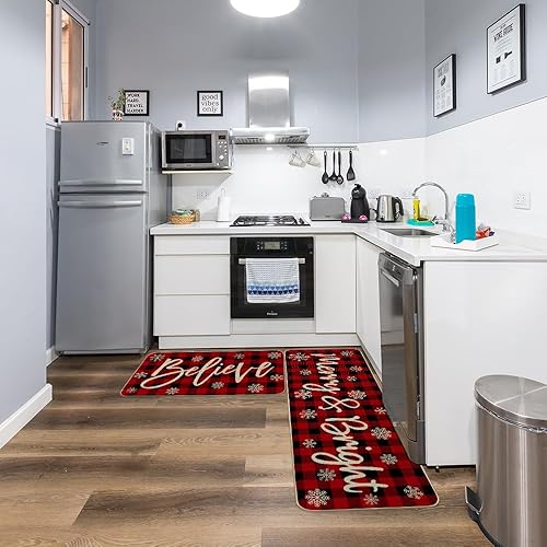 Miniatura 2 de ARKENY AKM007 - Juego de 2 tapetes de cocina de Navidad, antideslizantes, absorbentes, con copos de nieve, decorativos, para puerta de cocina,