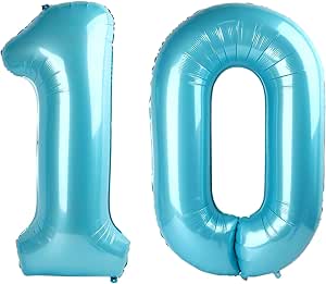 10th Birthday Decorations Set - Blue Number 10 Balloon 40 Inch With Stars & Confetti Balloons