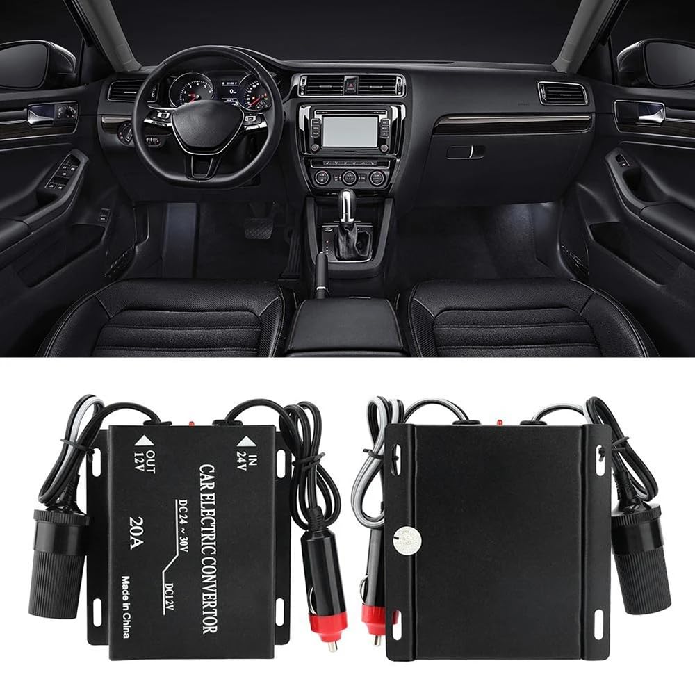 DollaTek Convertitore di alimentazione per auto da 24 V a 12 V con presa accendisigari, 20 A, nero, uscita 12 V CC, 240 W, confezione da 1