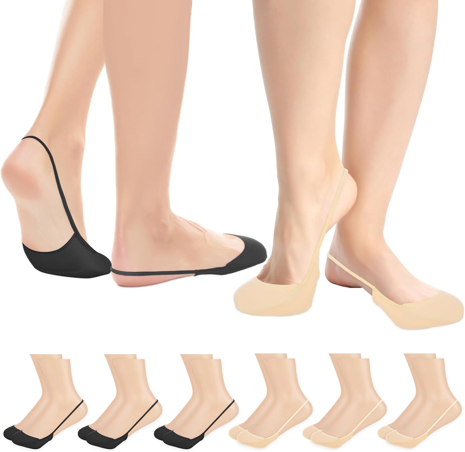 6 Pairs Ultra Low Cut Liner Socks Women Ball of Foot Cushion No Show Toe Topper