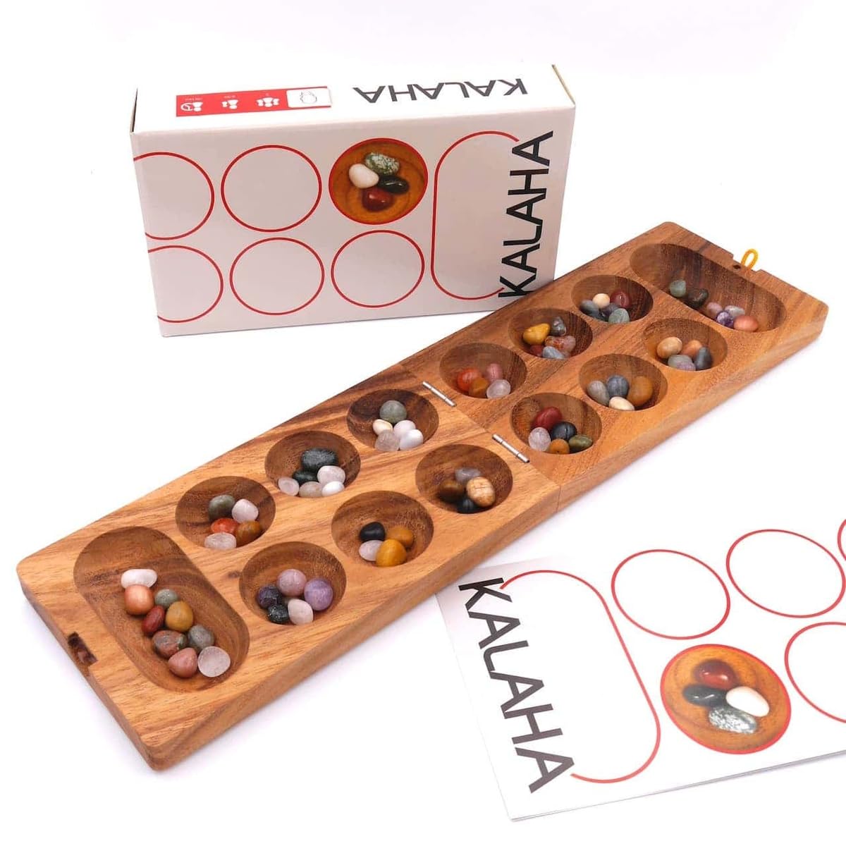 ROMBOL Kalaha - hochwertiges Steinchenspiel für 2 Personen inkl. Spielsteinen, Modell:1