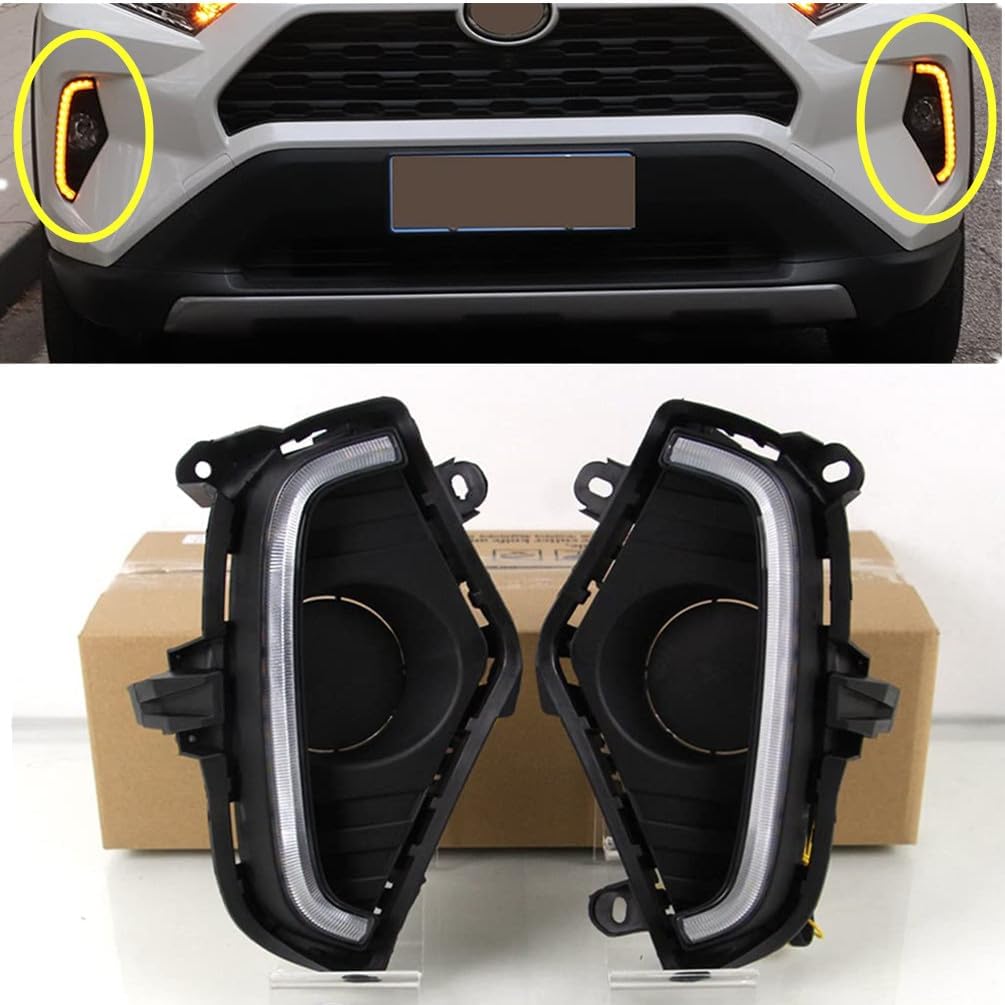 LED DRL Fog Light For Toyota RAV4 2019-2022 Front Bumper Daytime Running Light Amber Turn Signal Light Driving Light Daylight (Not fit for RAV4 Adventure TRD Off-Road)