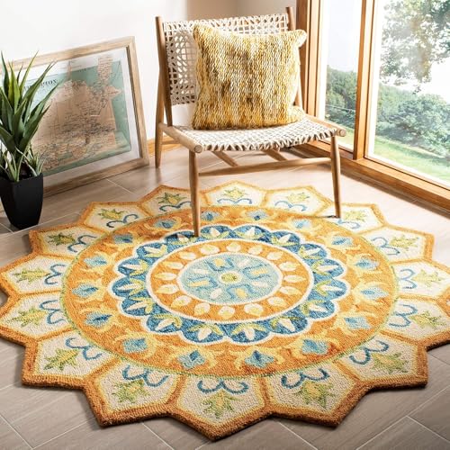 Image of Sifa Carpet Traditional Floral Round Area Rug - Hand-Tufted New Zealand Wool Circular Carpet for Dining Room & Bedroom Weight -39 Pund, Size-8x8 Feet (96x96 Inch Round)