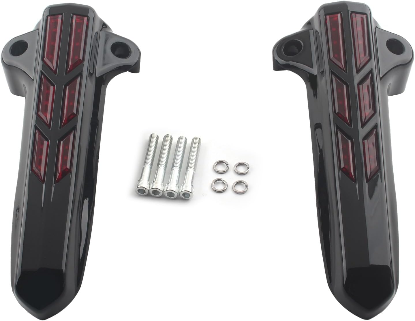Motorcycle Black Front Lower Fork Leg Covers LED Red Light Compatible with Harley Touring Electra Glide Street Glide Road King FLHT FLHX FLHR 2014-2019