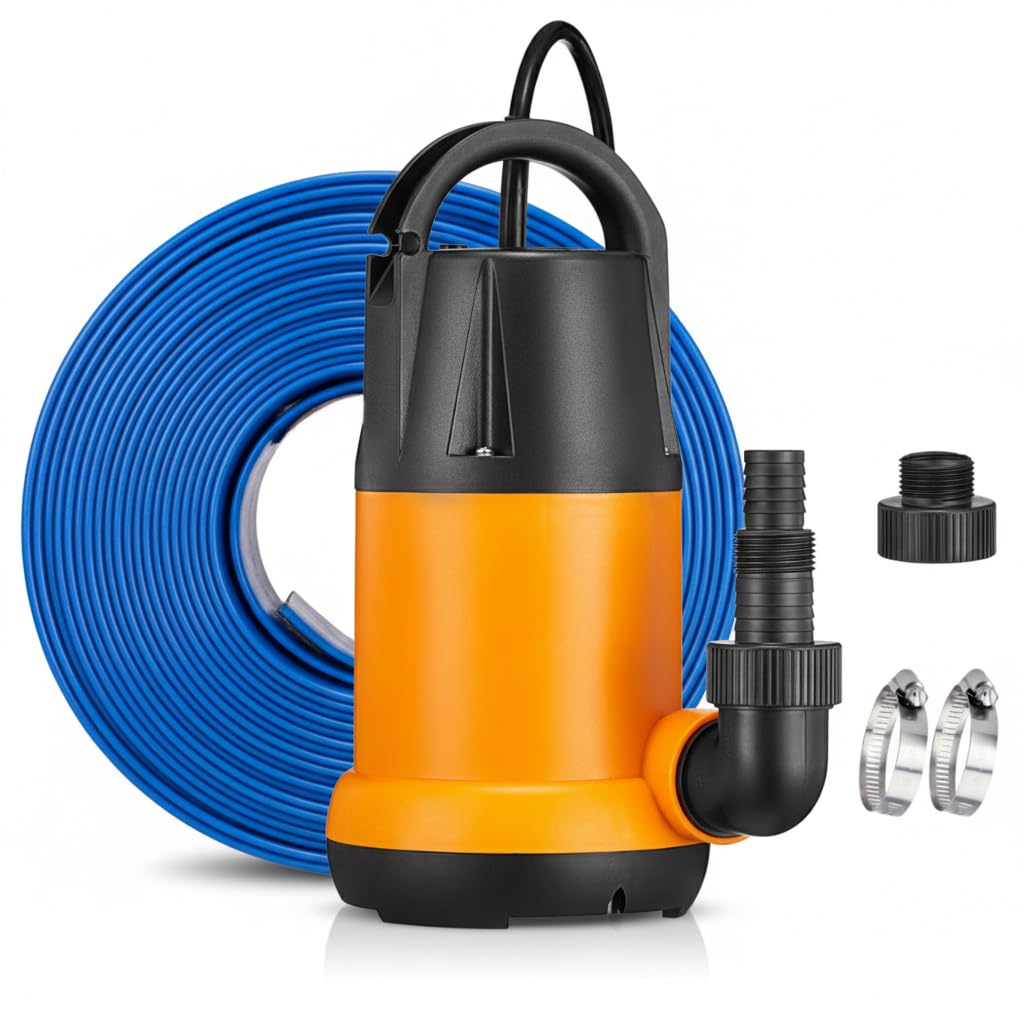 - Submersible Sump Pump, Water Pump With 25Ft. Water Hose, Portable Utility Pump, Water Transfer Pump with 25-Foot Cord, 4000 GPH, Ideal for Swimming Pool, Garden Pond, Basement