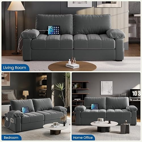 Miniatura 3 de Yaheetech Sofá de terciopelo de 79 pulgadas, cómodo sofá con bobinas de bolsillo, asiento profundo, bolsillos de almacenamiento y puertos USB, sofás