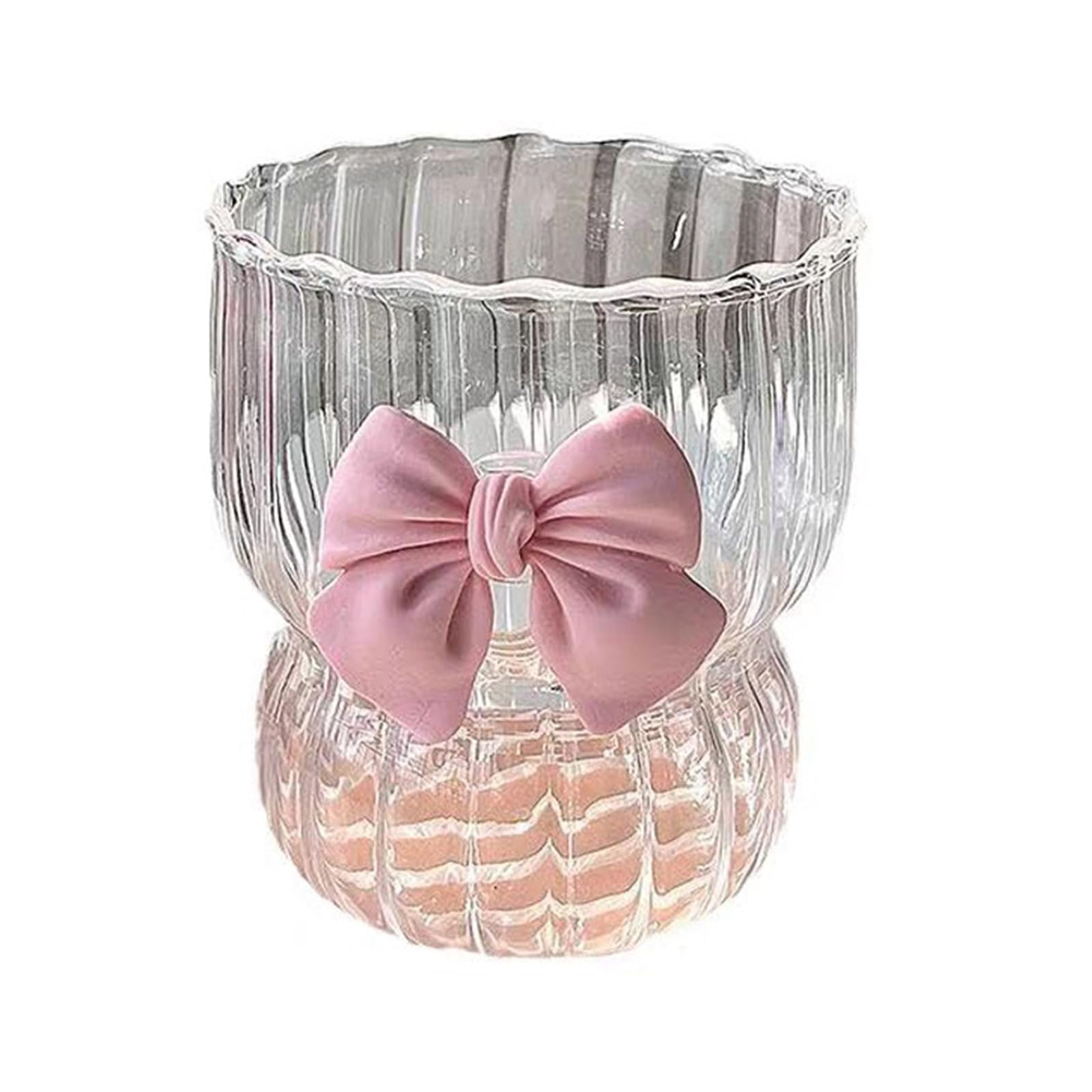 Jazuaiao Glass Mug with Bowknot Charming Water Cup Glass Cup Drinkware Suitable for Home and Easy to Clean