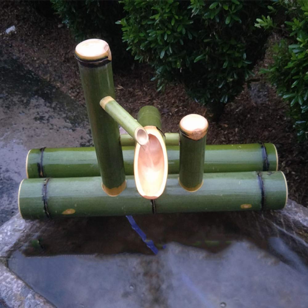 ERoomQ Bamboo Water Fountain with Water Pump Water Feature Spout Indoor Outdoor Flowing Zen Garden Decoration(Length40cm)