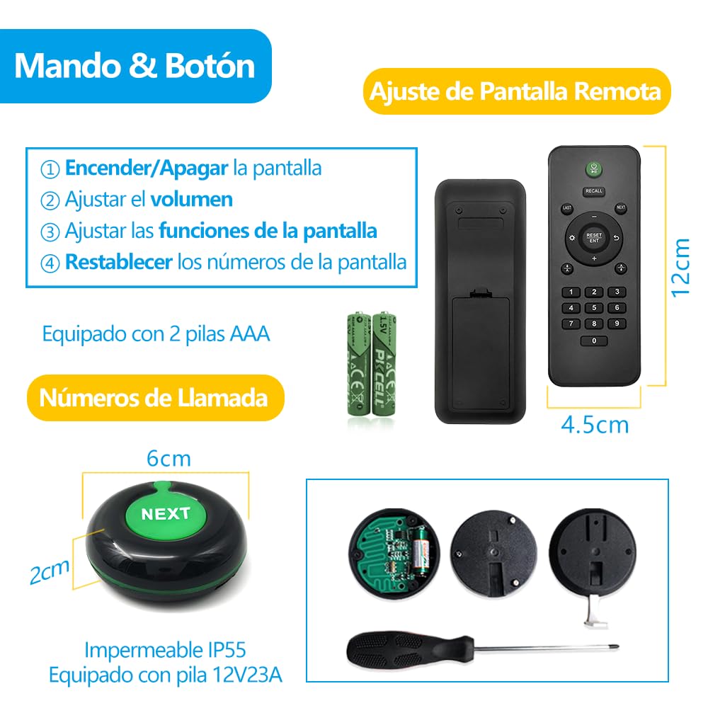 Pantalla Su Turno 2 Dígitos con Mando y 2 Botones de Llamada- Gestion Colas | Llamar números de 2-dígitos en español