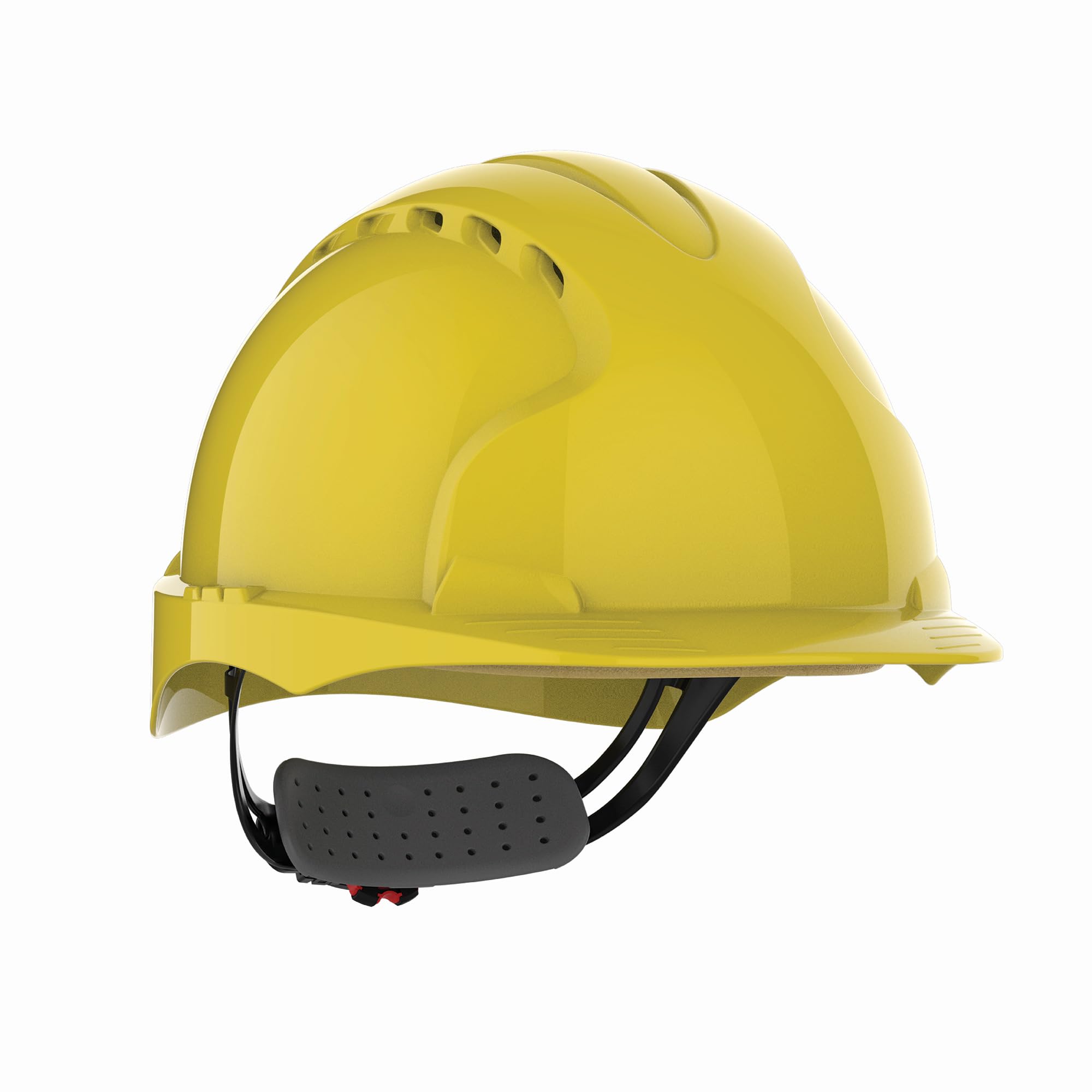 JSP EVO3 Comfort Plus Elmetto, Ventilato, Rotella di Regolazione, Giallo | Bardatura in tessuto a 6 punti con rotella per adattamento preciso. Edilizia e industria. EN 397.